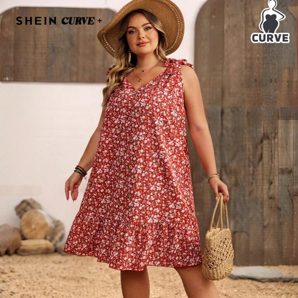 SHEIN Red Floral V-Neck Dress - Picture 3 of 6